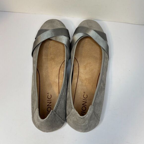 Vionic Gray Strappy Slip On Ballet Shoes Womens Designer Comfort - Picture 3 of 6